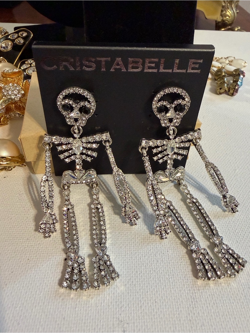 Nordstrom Silver Crystal Skeleton Drop Earrings